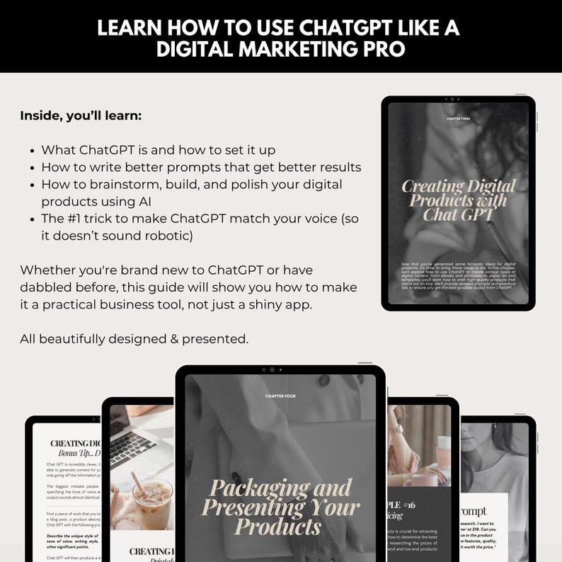 Learn How to Use ChatGPT Like a Digital Marketing Pro – Step-by-Step eBook for Digital Business Owners | Includes Setup Guide, Prompt Writing Tips, and Content Creation Strategies Using AI | PLR Guide for Selling Digital Products with Canva File and PDF | Ideal for Bloggers, Marketers, and Coaches
