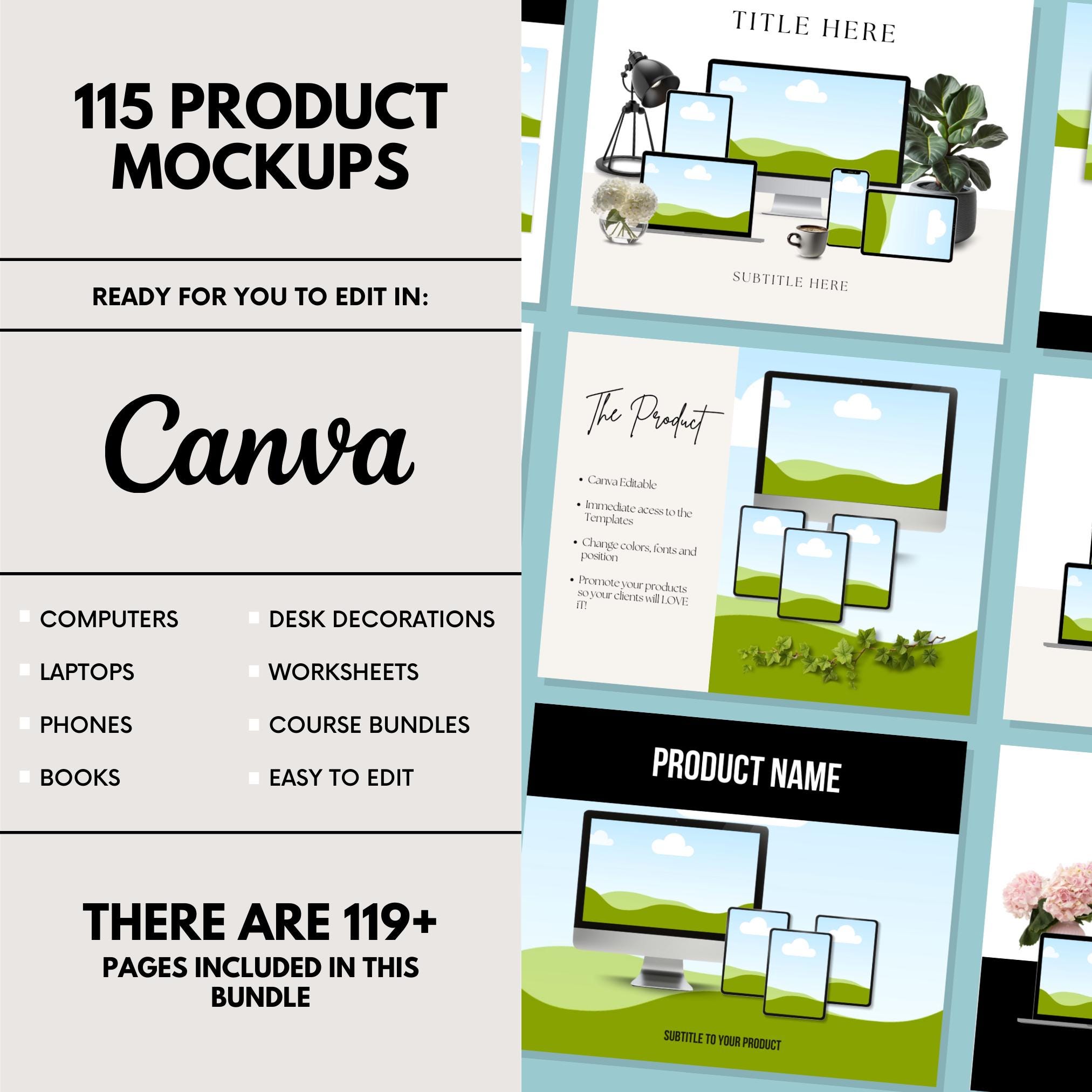 Digital Product Mockups Canva Template | MRR & PLR | Etsy, Ebook ...