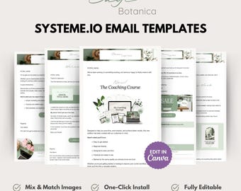 Systeme.io Email Template Designs - One-click install Campaign & Newsletter - 35 graphics to mix and match in Sage green branding.