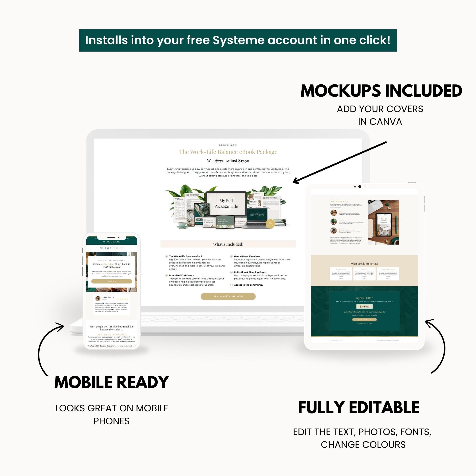 System.io Templates Systeme.io Sales Funnel Template - Emerald Green and Gold - Landing ...