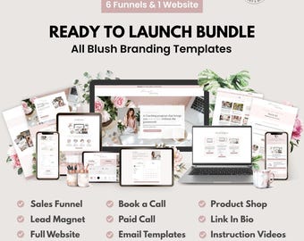 Blush Branding Systeme.io Bundle. 6 Sales Funnels & Website for Digital Marketing. Coaches. Service Providers in Pink for Systeme