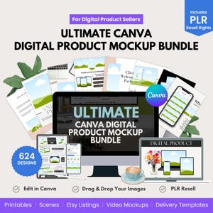 Ultimatives Canva Produktmockup Bundle | Etsy Mockups, Banners & Video Vorlagen | Digitales Produkt Verkäufer Kit |  PLR | 600+ bearbeitbare Designs