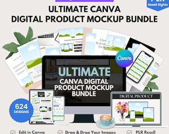 Ultimate Canva Product Mockup Bundle: Etsy Mockups, Banners & Video Templates. Digital Product Seller Kit.  600+ Editable Designs with PLR