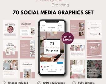 70 Social Media Graphic Templates built in Canva, Blush Pink designs to help promote your digital products on Instagram, ads or marketing