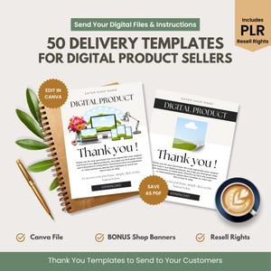 Digital Product Delivery Templates | Etsy Customer Instructions Canva Download | MRR & DFY Digital Product Listing Template | Thank You PDF