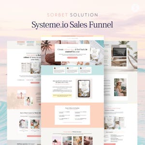 Modello di funnel Sorbet Systeme.io. Pagina di vendita. Aumento degli ordini. Upsell. Opt-in. eBook. Servizi di coaching di marketing digitale. Tema Summer Systeme.