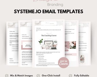 Systeme.io Email Template Designs - One-click install Campaign & Newsletter - 35 graphics to mix and match in Blush Pink branding.