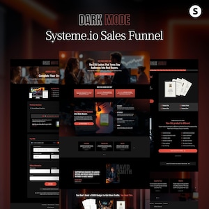 Systeme.io Sales Funnel Template – Dark Mode Red, SLO Low Ticket Design with Popup Order Form, Alternative Checkout & Freebie Opt-In for Men