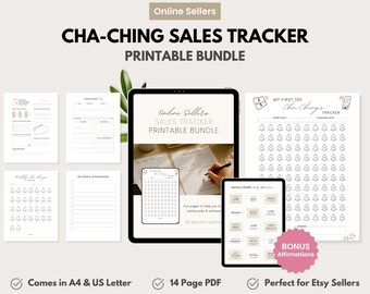 Sales Tracker for Online Sellers, 100 sales printable, first 100 cha-ching bells, color in tracker, Etsy order planner, digital product PDF
