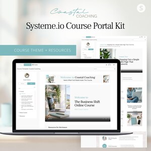 Systeme.io Course Portal Template Kit, Video Course Layout, Coastal Aqua Blue Office Theme, Online Course Website, Membership Portal