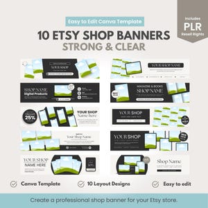 Etsy-butiksbanderoller, redigerbar Etsy-butiksvarumärkesbyggande, Canva-mall, digitala produktsäljare, PLR
