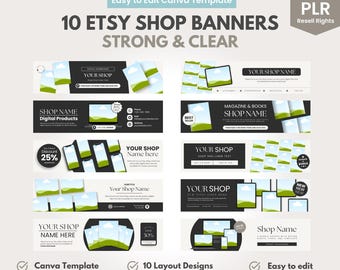 Etsy Shop Banner Covers, Editable Etsy Store Branding, Canva Template, Digital Product Sellers, PLR