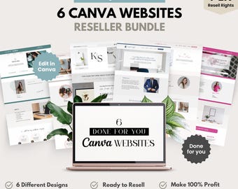 6 Canva Website Templates Bundle, PLR Resell Rights, Editable One Page Canva Sites, Single Sales Page, Customizable MRR Landing Page