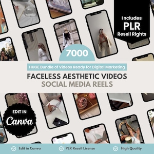7000 Faceless Aesthetic Stock Videos for Social Media -  PLR Story photos & Reels for Instagram - Faceless Digital Marketing - Canva Insta