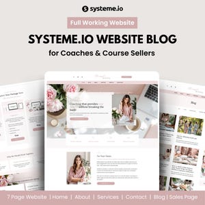 May include: A website mockup for a coaching business. The website is pink and white with a floral design. The text on the website says "Coaching that provides real results without breaking the bank!" and "I'm Your Name."