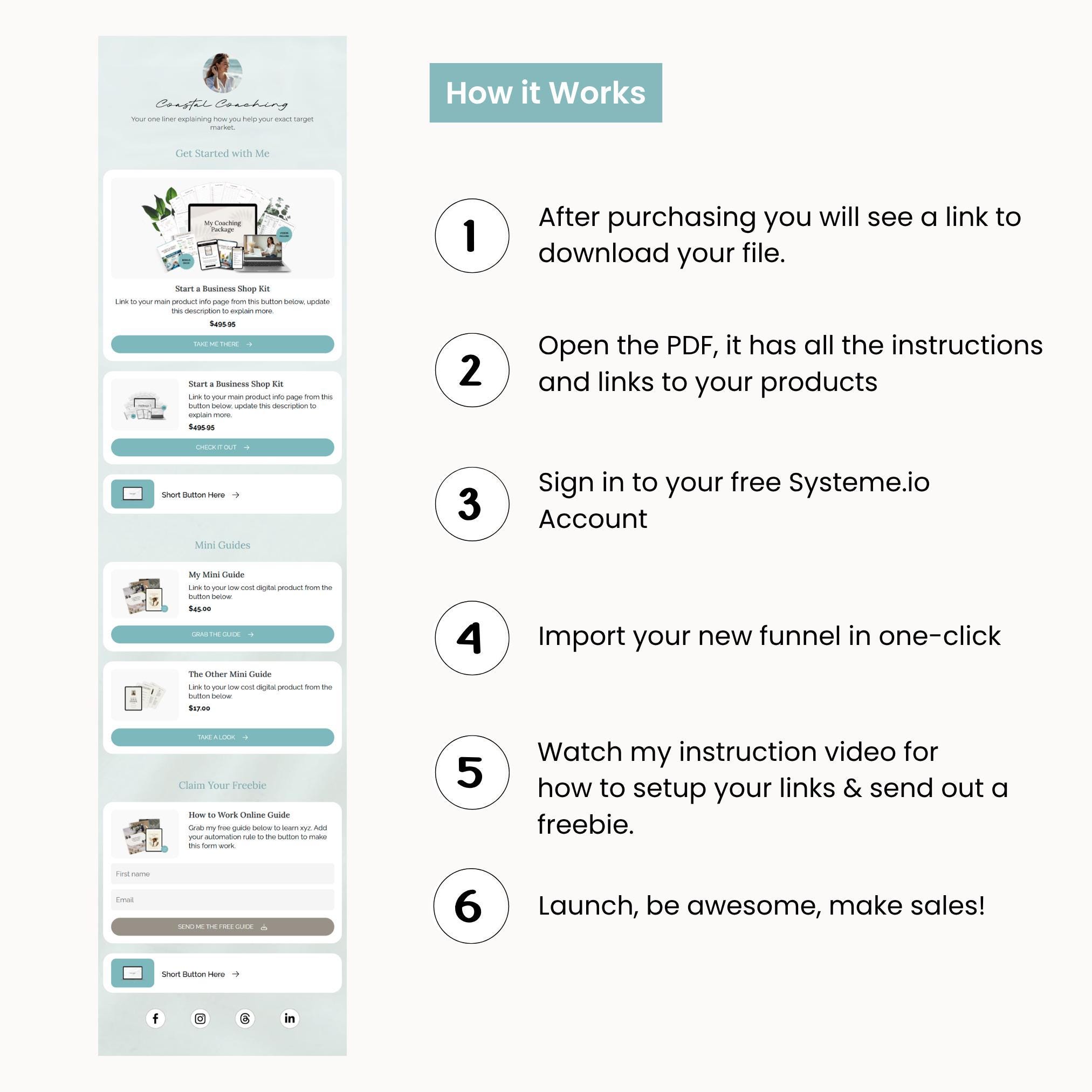 Coastal Link in Bio Funnel Template: Systeme.io Instagram Landing Page ...
