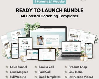 Coastal Coaching Systeme.io Bundle. 6 Sales Funnels & Website for Digital Marketing. Coaches. Service Providers in Cyan for Systeme Sales