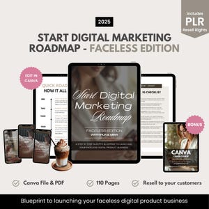 PLR Digital Marketing Roadmap, Master Resell Rights MRR eBook, Resell Canva Template, Faceless guide to selling digital products business