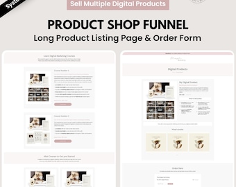 Blush Digital Product Shop Funnel Template: Systeme.io Sales Page & Order Form for Digital Marketing and Online Product Layouts