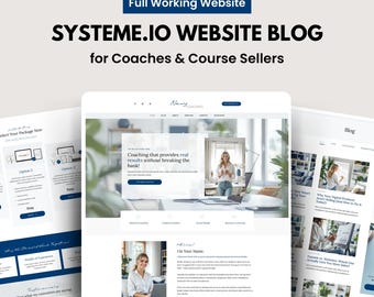 Navy Coaching Systeme.io Website Blog Template. Coaching. Online Courses. Consultant. Systeme blue & White website design