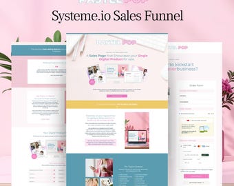 Systeme.io Funnel Template, Digital Product Sales Page, Landing Page, Opt-In, Order Form, Upsell for Courses, Bright Pastel Pink Design