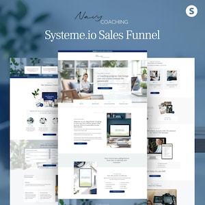 Navy Coaching Sales Funnel Template: Systeme.io Opt-In, Sales Page, Order Form & Upsell for Coaches selling Digital Products