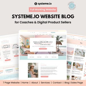 May include: A website design for coaches and digital product sellers. The design includes a blog and sales page. The text on the website says "Helping you refine your offer, attract aligned clients & secure premium bookings in the next 60 days."