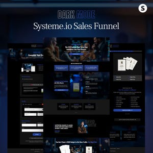 Systeme.io Sales Funnel Template: Dark Mode Blue, SLO Low Ticket Design with Popup Order Form, Alternative Checkout & Freebie Opt-In for Men