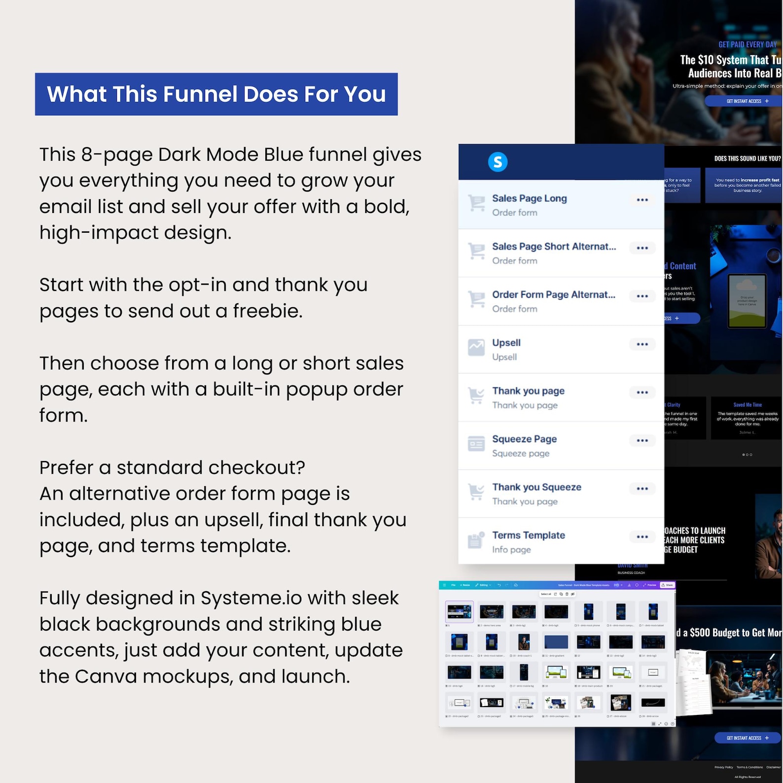 Systeme.io Sales Funnel Template: Dark Mode Blue, SLO Low Ticket Design ...