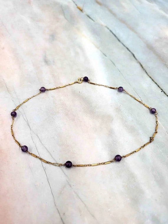 Vintage 14K Gold Chain Amethyst Bead Anklet / Brac