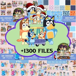 Plus de 1 300 Svg, clipart personnages de dessins animés, Png Transparents, couper des fichiers pour Cricut, ami de bingo d'anniversaire Bluey Dog