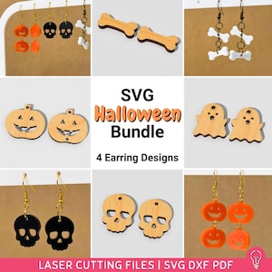 Halloween SVG File Bundle | Laser Cut SVG DXF Pdf | 5 Sizes | Craft supplies for Jewelry Pendents, Earring Charms, Key chain, Sublimation