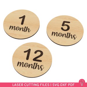 Cartes jalons mensuels bébé Fichiers SVG pour découpe laser | Panneaux photo en bois du mois, marqueurs d'étape importante, cadeau de baby shower