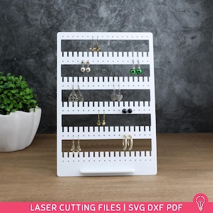 Grand support de boucle d'oreille avec des fichiers SVG pour la découpe laser | PDF DXF | Organiseur de boucles d'oreilles, décoration d'intérieur