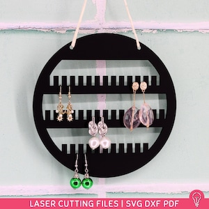 Organiseur de bijoux suspendu au mur | Fichier découpé au laser SVG DXF PDF | Support rond pour boucles d'oreilles, colliers et bracelets. Organiseur de placard parfait
