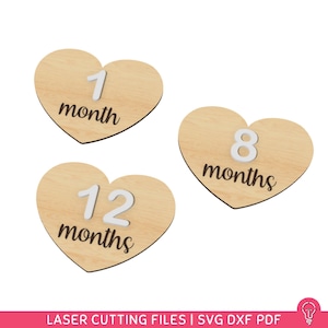 Cartes jalons mensuels bébé Fichiers SVG pour découpe laser | Panneaux photo en bois du mois, marqueurs d'étape importante, cadeau de baby shower
