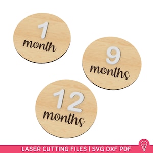 Cartes jalons mensuels bébé Fichiers SVG pour découpe laser | Panneaux photo en bois du mois, marqueurs d'étape importante, cadeau de baby shower