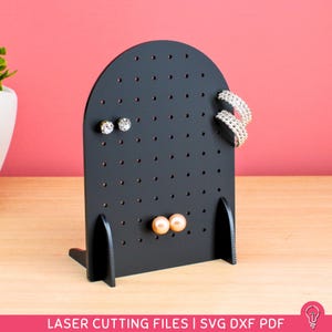 Porta pendientes de arco pequeño con archivos SVG para corte láser / DXF PDF / Organizador de joyas Decoración del hogar