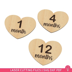 Cartes jalons mensuels bébé Fichiers SVG pour découpe laser | Panneaux photo en bois du mois, marqueurs d'étape importante, cadeau de baby shower