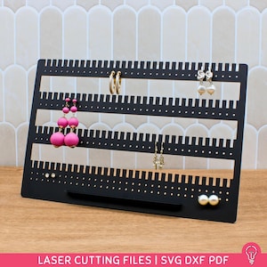 Grand support de boucle d'oreille avec des fichiers SVG pour la découpe laser | PDF DXF | Organiseur de bijoux pour décoration d'intérieur