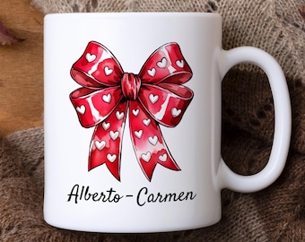 Personalized Couple Bow Mug, Ceramic Mug, Cute Mug, Handmade Mug, Valentine Mug, Unique Gift, Coffee Mug, Couple Gift, Tea Mug, Mug Gift