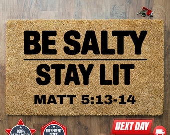 Be Salty Stay Lit Religious Doormat, Christian Decor, Christian Gift, Home Decor, Housewarming Gift, Bible Decor, Front Door Mat