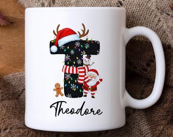 Personalized Xmas Mug, Custom Name Mug, Monogrammed Coffee Mug, Christmas Alphabet Mug, Name Initial Mug, Hot Cocoa Mug, Christmas Gifts