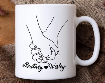 Personalized Couple Holding Hands Mug, Ceramic Mug, Cute Mug, Handmade Mug, Valentine Mug, Coffee Lover Gift, Coffee Mug, Couple Gift