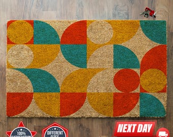 Geometric Doormat, Modern Home Doormat, Retro Doormat, Coir Doormat, Front Door Mat, Decorative Mat, Housewarming Gift, Outdoor Decor