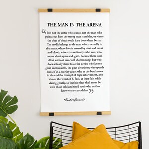 The Man In The Arena Hanging Canvas, Canvas Print, Inspirational Art, Motivational Wall Art, Gift for Him, Office Decor, Theodore Roosevelt