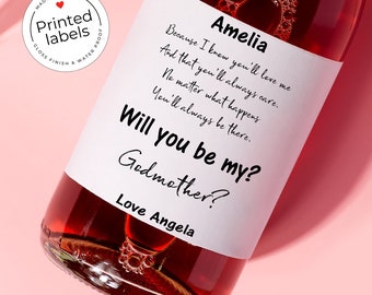 Will You Be My Godmother Label, Godmother Wine Label, Gift for Godmother, Baby Announcement, Whiskey Bottle Sticker, Personalized Gift