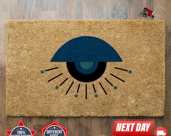 Evil Eye Doormat, Protection Doormat, Bohemian Decor, Coir Mat, Evil Eye Decor, Colorful Doormat, Greek Evil Eye Decor, Closing Gift