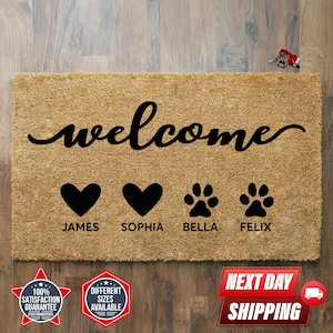 Custom Family Doormat, Custom Dog Doormat, Dog Gift Ideas for Dog Lovers, Housewarming Gifts, Dog Door Mat, Dog Mom Gift, Custom Gift