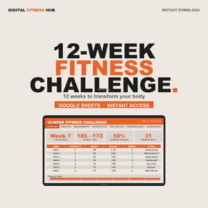 Sfida fitness di 12 settimane con Google Sheets | Registro dei progressi dell'allenamento | Trasformazione del corpo | Modello di programma fitness | Download immediato